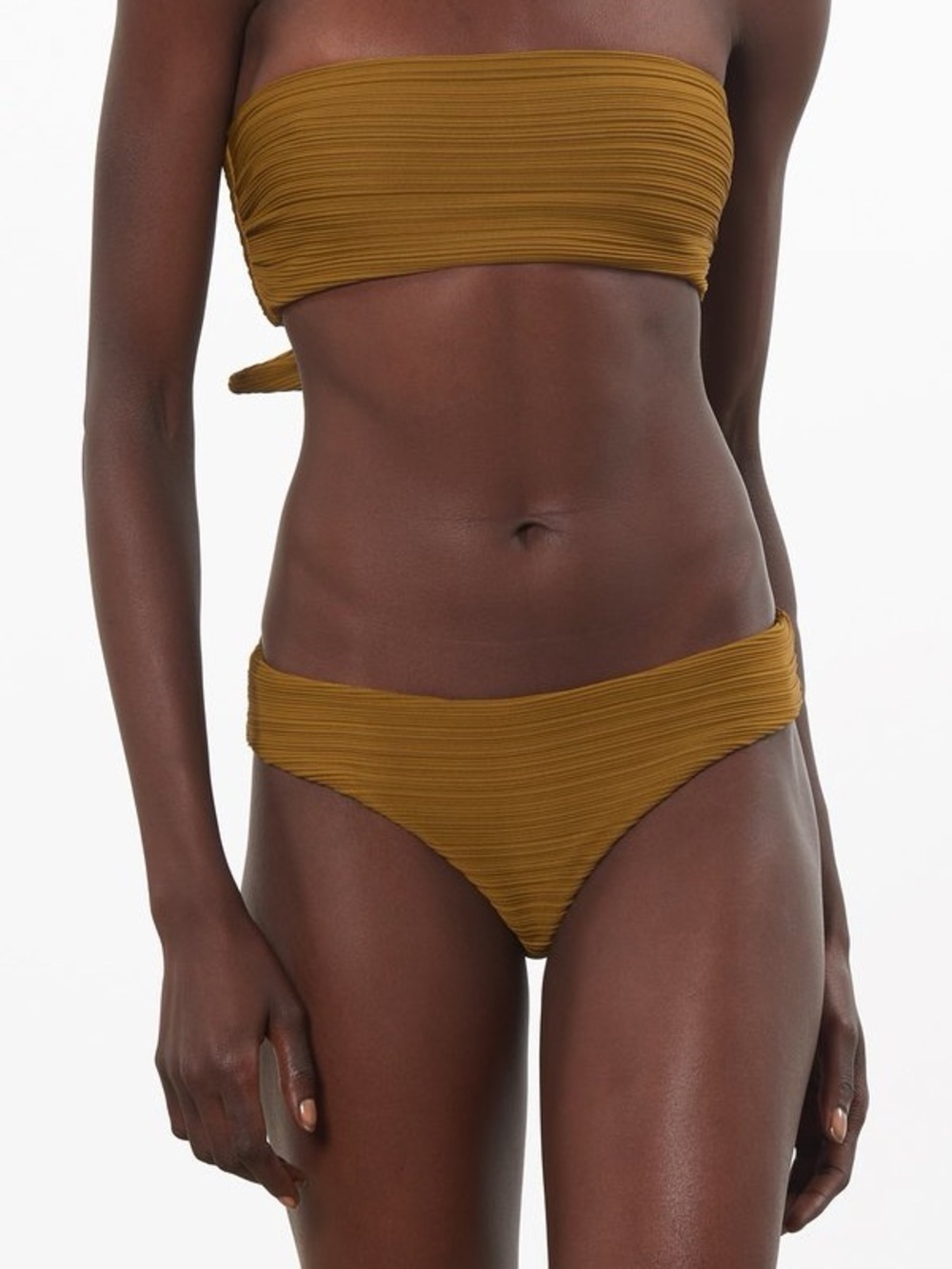 Mara Hoffman Ribbed Bandeau Bikini Set - Mustard Brown